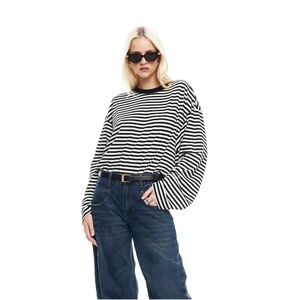 Lioness Black and White Striped Long Sleeve Top